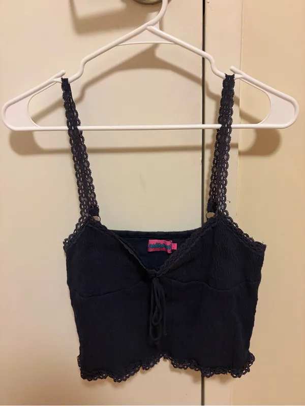 EDIKTED Navy Blue Lacy Stretch Cotton Knit Camisole Size Large - Image 2