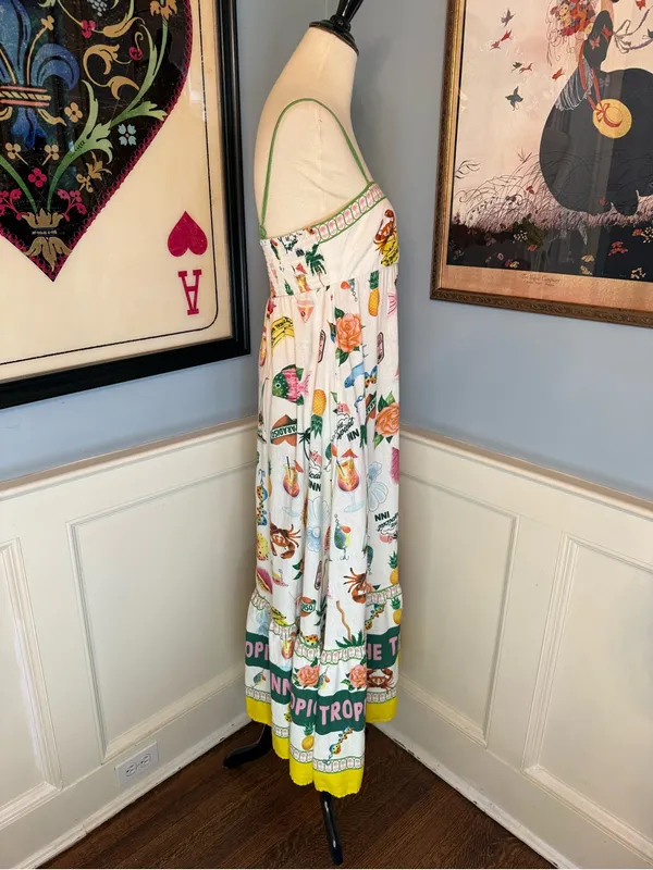 Tropical Inn Paradiso Linen Blend Coastal Beach Resort Maxi Dress Sz M - Image 2