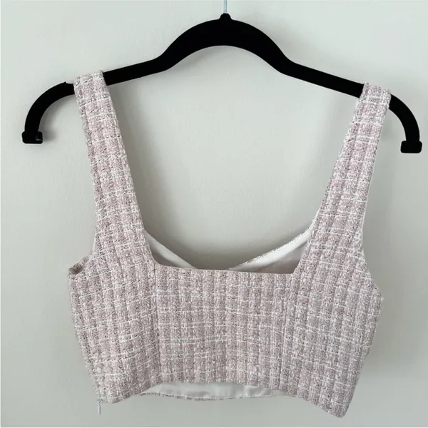 Zara light pink trendy tweed crop top NEW - Image 5