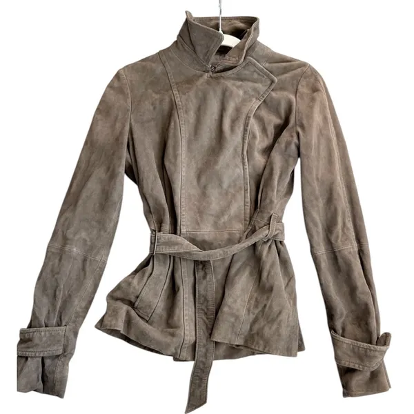Gap Edition Dark Brown Genuine Leather Suede Belted Coat Jacket Small 854926-00 - Image 3