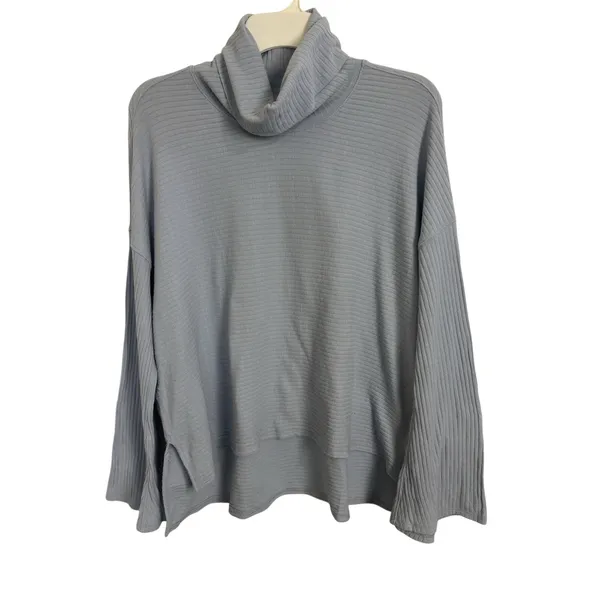 Free People FP Movement Ribbed Bell Sleeve Light Blue Stretch Top Oversized S - Image 2