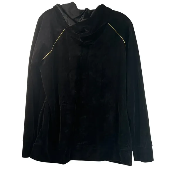 Lauren Ralph Lauren Black Velour Gold Piping Zip Up Hoodie Jacket 1X - Image 2