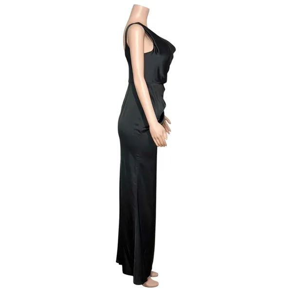 AFTER SIX Nisha 6904 One-Shoulder Cat-Eye Satin Charmeuse Gown, Black, 4R - Image 9