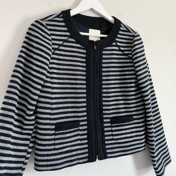 J. Crew Factory Suiting Wool Striped Tweed Full Zip Jacket Blue Women’s Size 4 - Image 3