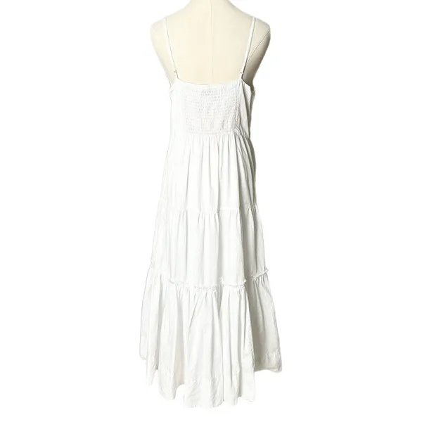 NEW La Ligne Beatirix Dress White Stripe Cotton Silk Tiered Midi Size Large - Image 4