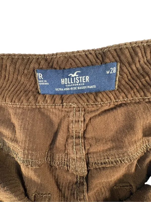 Hollister Womens 28 Brown Corduroy Cargo Pants Ultra High Rise Baggy Wide Leg - Image 4