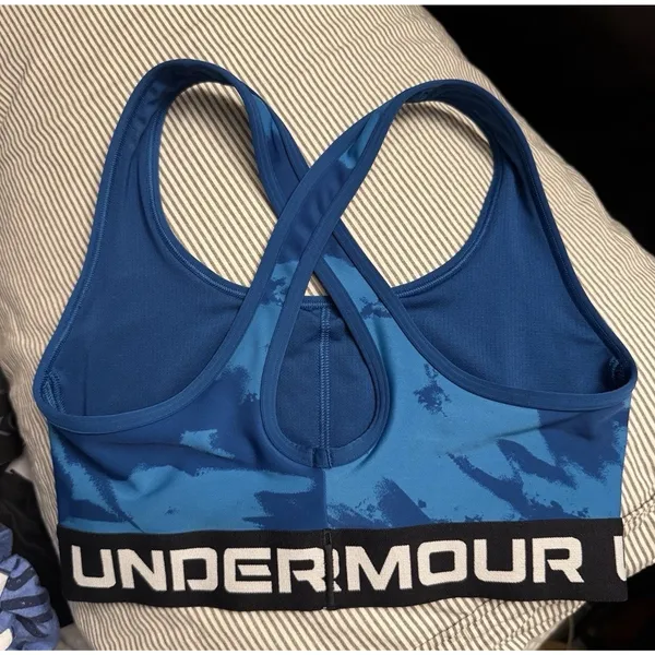 Under Armour Crossback Sports Bra Blue Print Logo Band Small Style 1376436 - Image 2