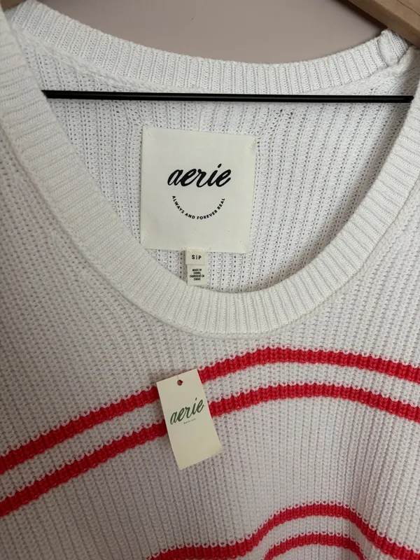 NWT Aerie Beyond Cropped Sweater White Stripes - Image 4