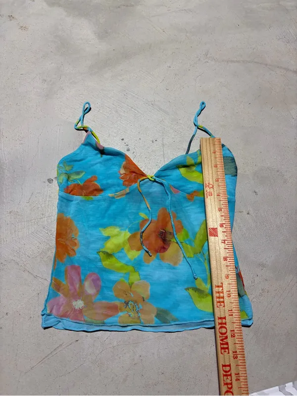White fox Blue Floral Cami Top Spaghetti Straps XS - Image 3