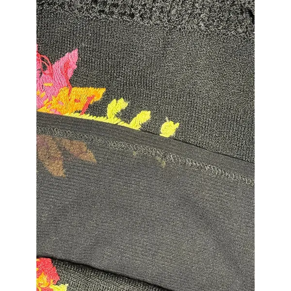 Double D Ranch Black Embroidered Floral Maxi Skirt Lace Hem size Medium - Image 7
