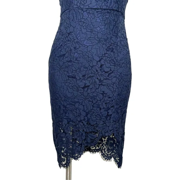 New LULU'S‎ Flirting with Desire Navy Blue Eyelash Lace Bodycon Mini Dress M - Image 10