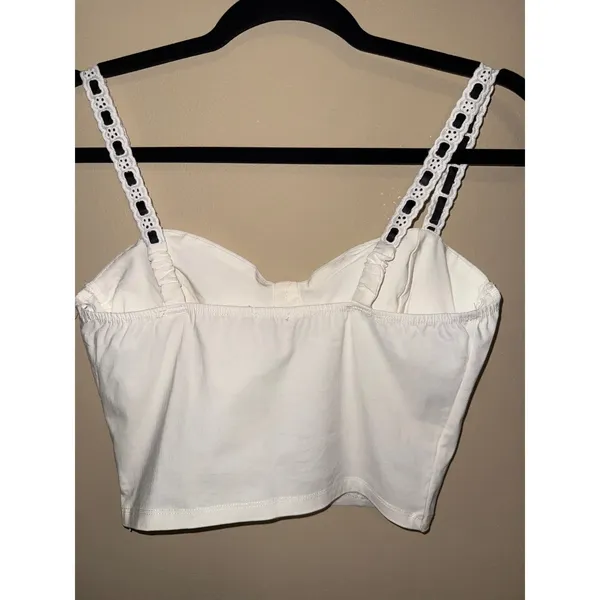 Blush Coquette White Bustier Crop Top Black Bow Eyelet Ribbon Corset Style L‎ Y2K Chic - Image 8