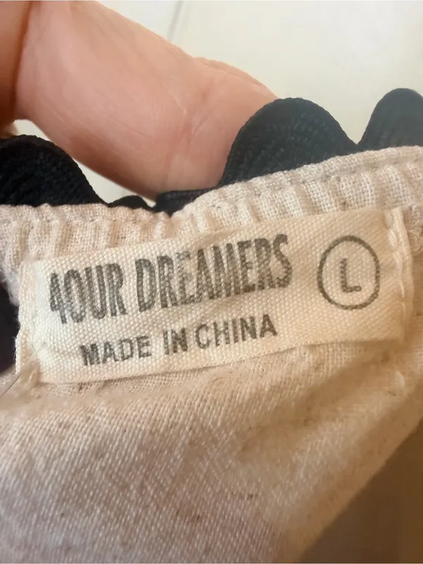 4our Dreamers Size L Cream Linen Blend Dress Black Rickrack Trim Square Neck NWT - Image 10