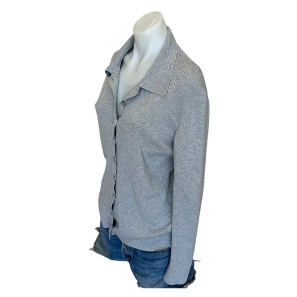 Michael Kors Gray Polo Sweater SMALL Fitted Cardigan Preppy Silk Cotton $300 - Image 9