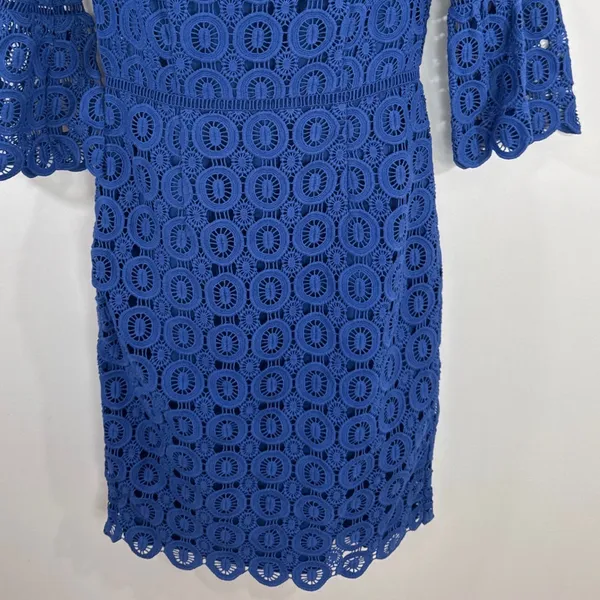 Boden Royal Blue Cotton Circle Lace Bell Sleeve Sheath Dress US‎ 6R - Image 4