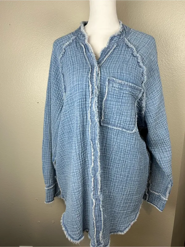 Aerie Washed Blue Button-Up Size Small - Image 2