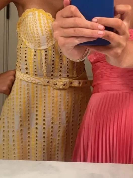 Charo Ruiz Yellow Aurora Strapless Broderie Anglaise Dress With Belt - Image 5