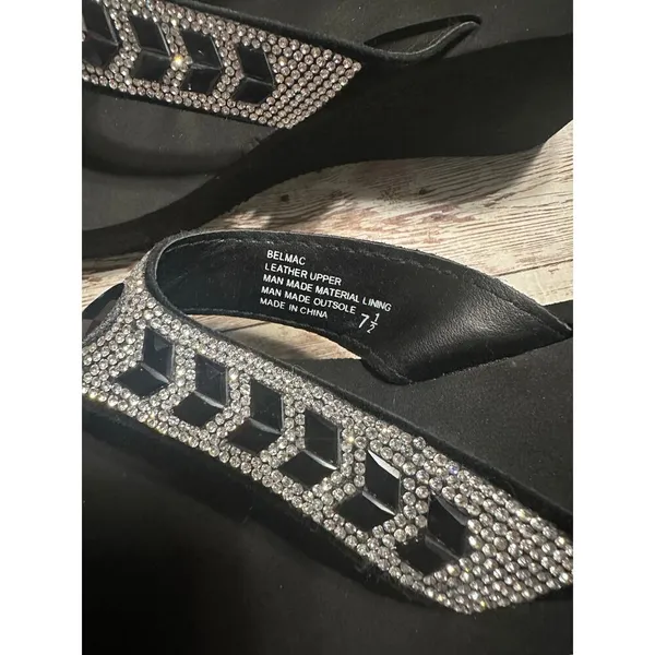 Yellowbox Blingy Flip Flops Women's Size 7.5 Rhinestone Black Platform Thongs - Image 4