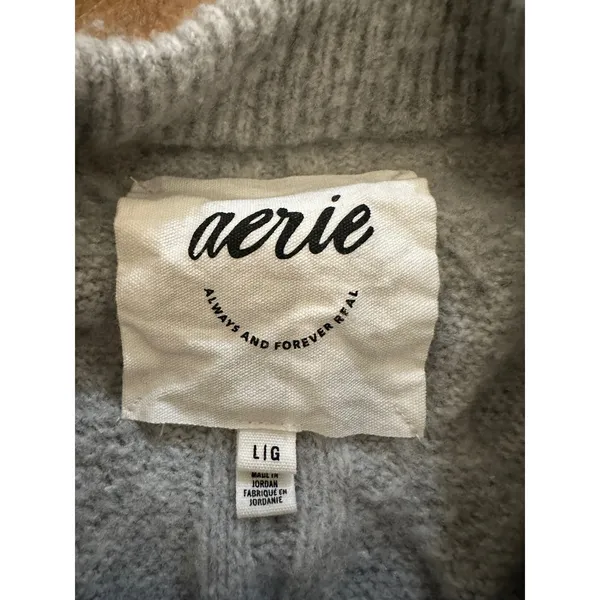 Aerie Gray Oversized Cable Knit Crewneck Sweater - Size Large - Image 3