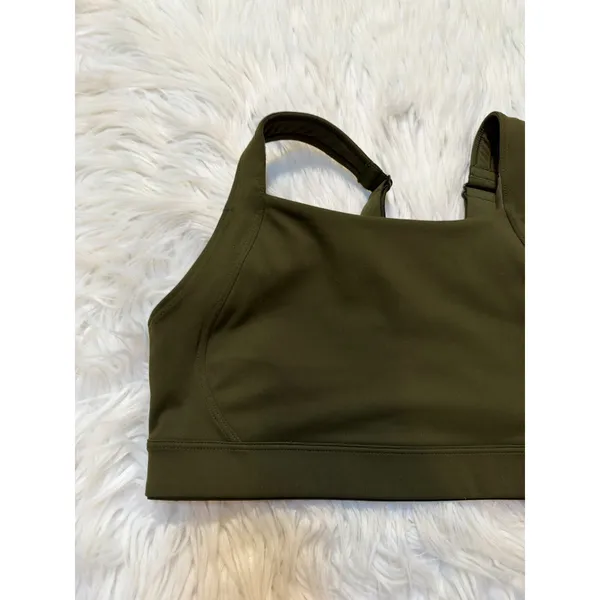 Old Navy Women's Sports Bra Dark Hunter Green Square High Neck Stretch - Image 2