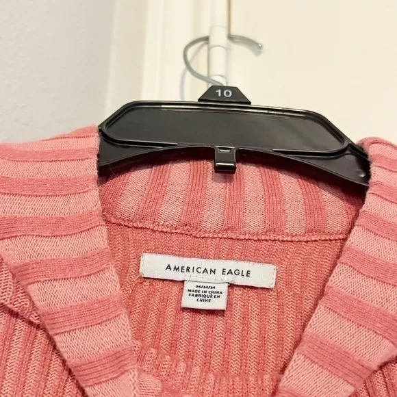 ASOTV American Eagle Ribbed Mock Neck Pullover Pink Salmon Sweater Sz Medium - Image 6
