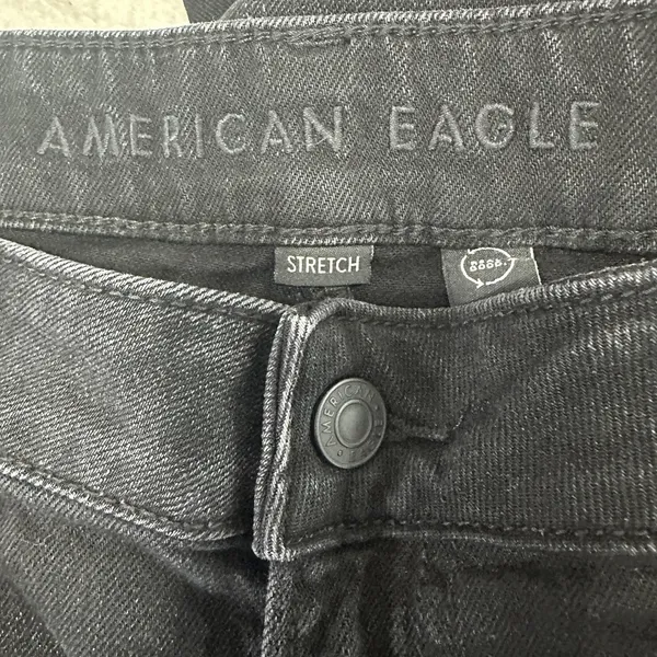American Eagle Womens Size 8 Low Rise Baggy Wide Leg Jeans Black‎ Wash Stretch - Image 5