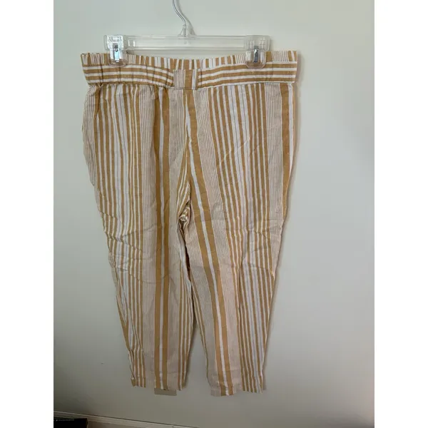 Land 'n Sea Womens Sz M Pull On Pants Linen Blend Elastic Waist Gold Stripe NEW - Image 4