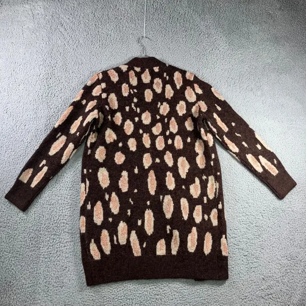 Mystree Leopard Print‎ Long Cardigan Swater Women Small Open Front Metallic - Image 2