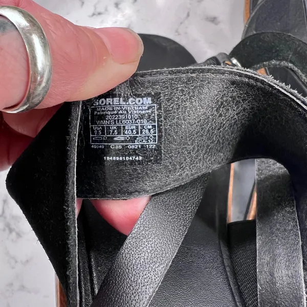 Sorel Ella II Sandal Black Leather Suede Thong Flat Sandals Womens 9.5 - Image 4