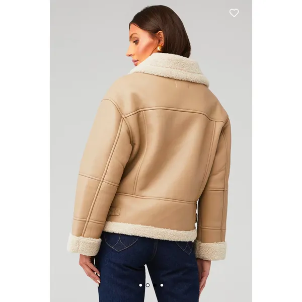 Heartloom Matin Faux Leather Sherpa Coat Jacket Beige Size M - Image 2
