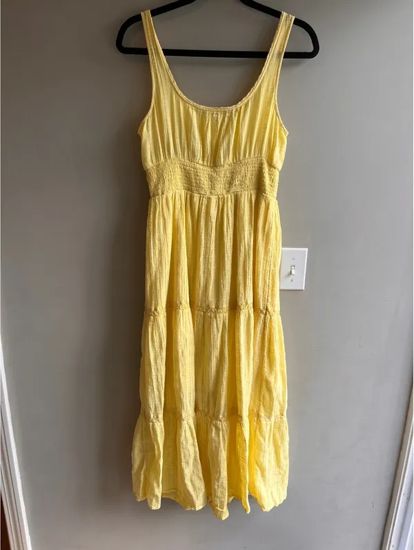 American Eagle Yellow Tiered Smocked Dress Size Medium - Image 2
