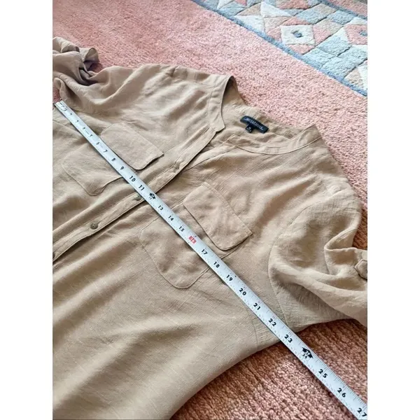 Notations Beige Button Front Utility Blouse XL Roll Tab Sleeves - Image 3