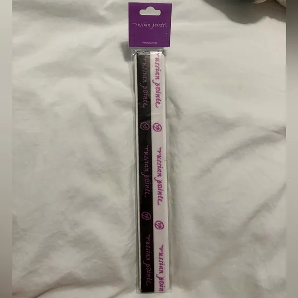 Russian Pointe black and white headbands with purple accents. - Image 2