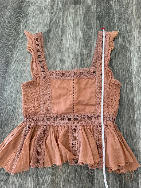 Free People rust orange lace trim boho tank top blouse medium - Image 5