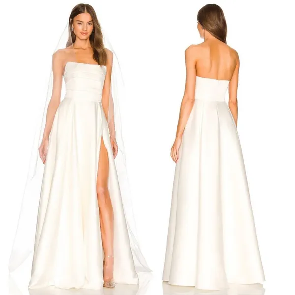 NWT SAU Lee X Revolve Heidi Strapless Gown White Bridal Long Dress Size 00 - Image 2