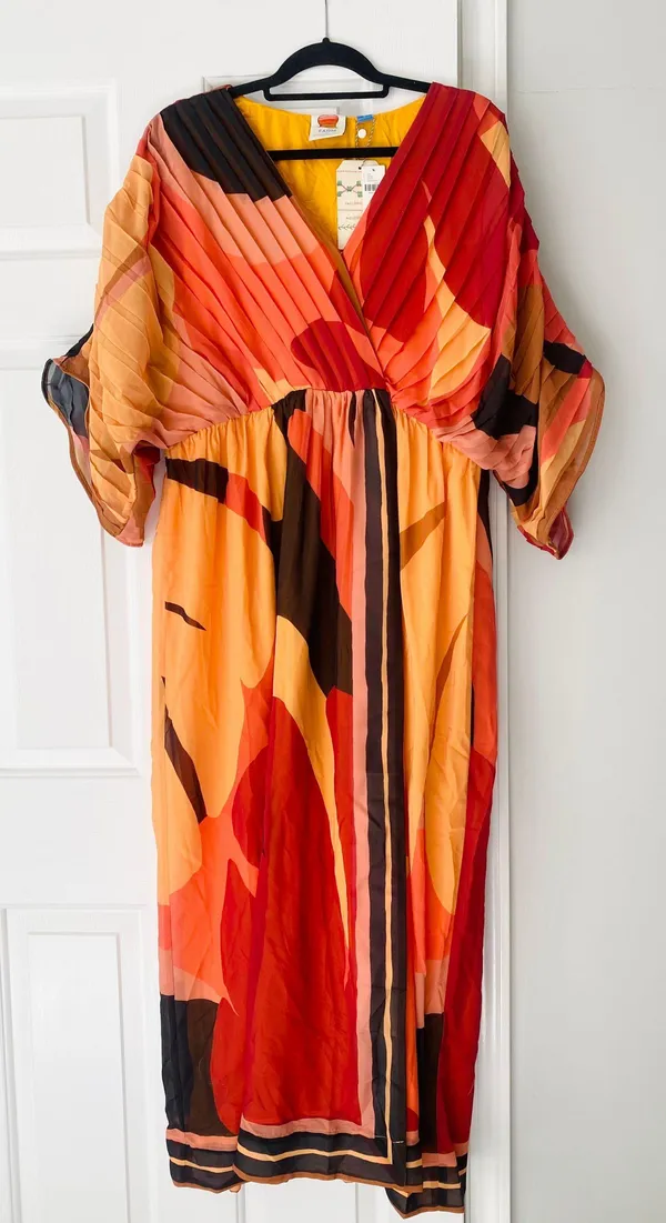 Farm Rio Pleated Wrap Front Kaftan Dress, Size S - Image 5