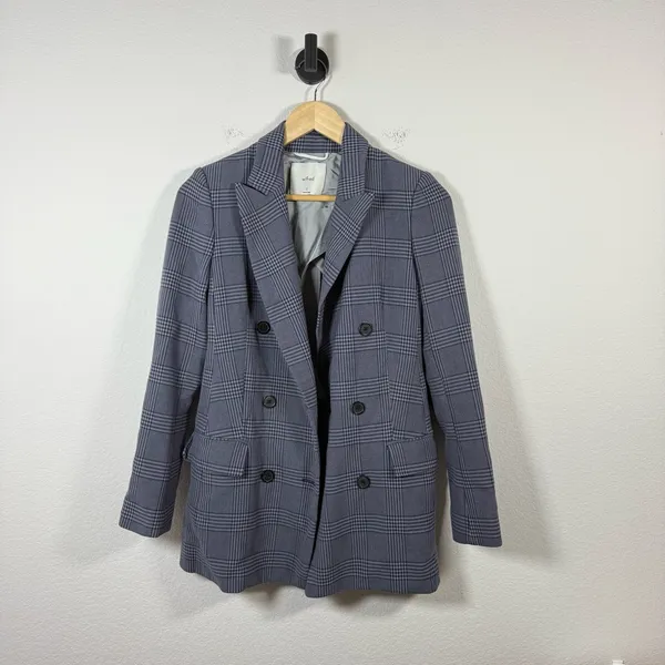 NWOT Wilfred by Aritzia Margaux Oversized Plaid Blazer Blue/Grey Size 0 - Image 5