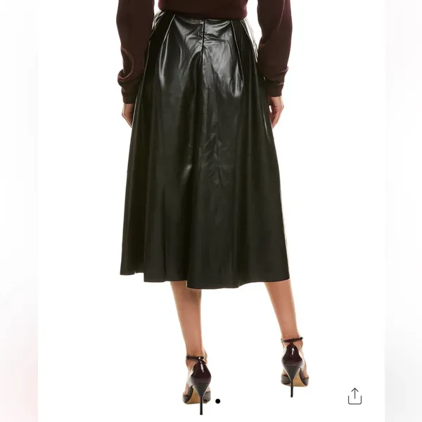 NWT Abbey faux leather black midi skirt, size S. - Image 2