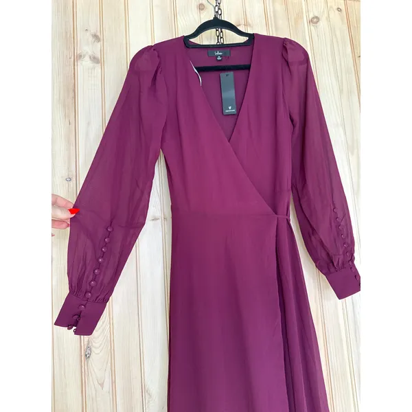 NWT Lulus My Whole Heart Plum Long Sleeve Wrap Dress Bridesmaid Gala Banquet XS - Image 3