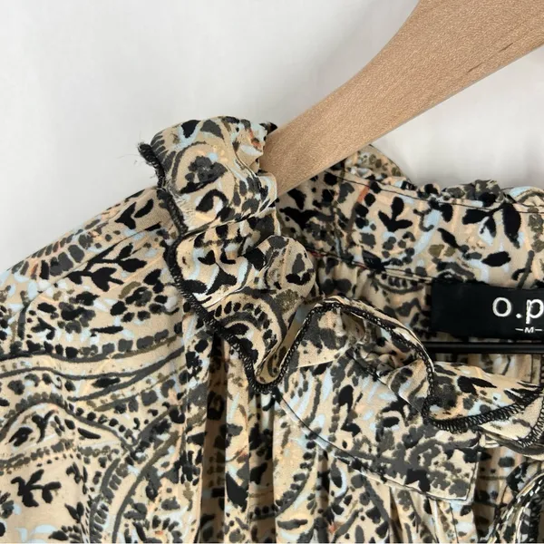 OPT Boho‎ Paisley Print Long Sleeve Tiered Midi Dress Peasant Prairie Ruffle M - Image 4