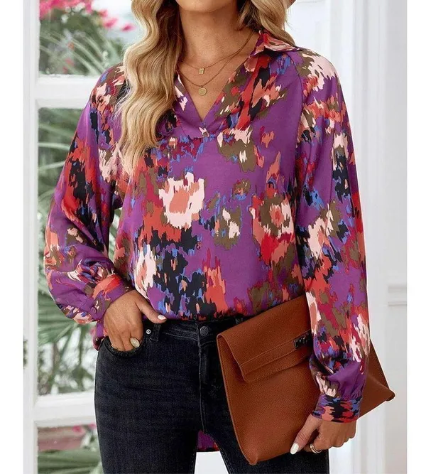NEW Blouse Tops V Neck Lantern Long Sleeve Shirt M - Image 2