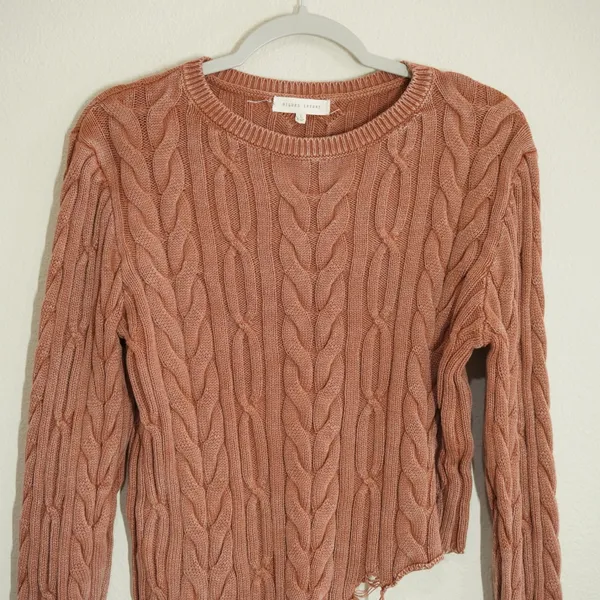 Gilded Intent Size Large Sweater Rust Asymmetrical Cable Knit Grunge Boho Indie - Image 2