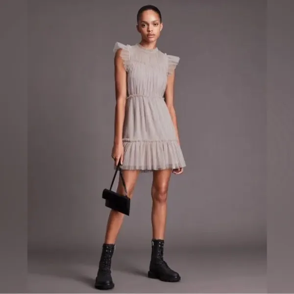 ALL SAINTS - Perri Metallic Nuk Pink Tulle Mini Dress Size US 10 New With Tags - Image 9