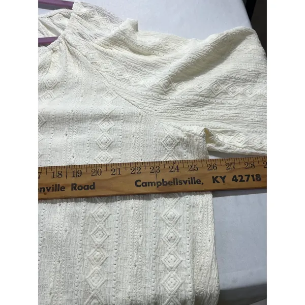 VTG Frye Pointelle Knit Blouse Women XXL Ivory Peasant Ruffle Cuff Split Neck - Image 10