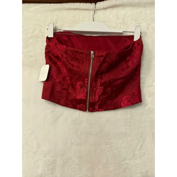 Altar'd State NWT Red Floral Brocade Corset Tube Top Strapless Small Holiday - Image 8