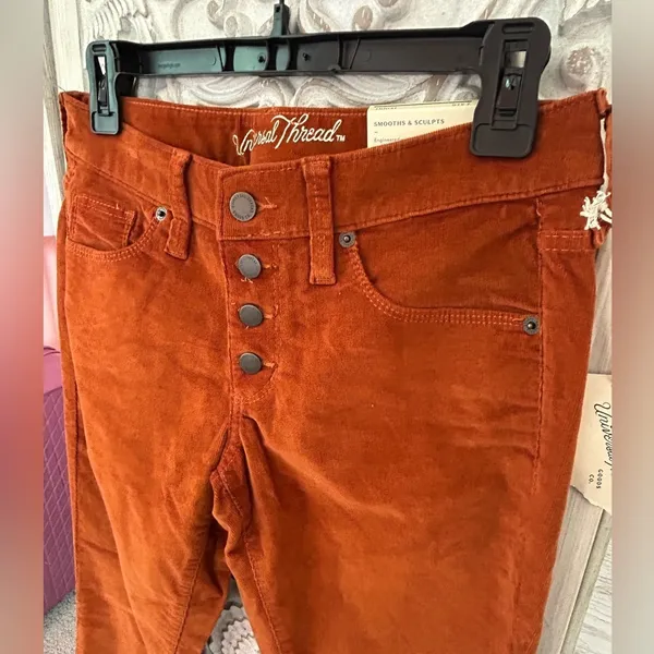 NWT Universal Thread Size 2 reg Burnt Orange rust Corduroy Mid Rise Skinny Pants - Image 4