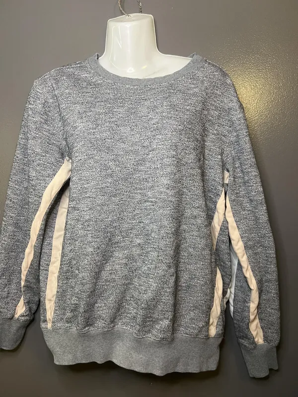 Billabong Sweater Womens Small Gray Contrast Stripe Sleeve Crewneck Pullover - Image 2