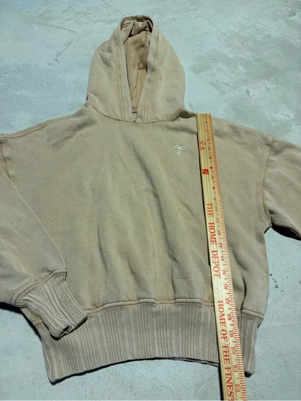 Aerie Embroidered bow Logo Beige Hooded Sweatshirt small - Image 4