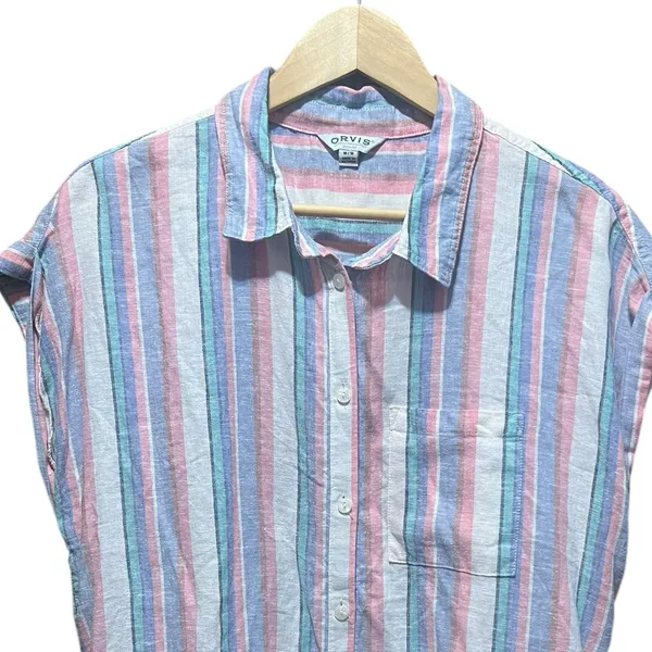 Orvis Women's Short Sleeve Linen Blend‎ Button-Up Shirt Size Medium - Image 5