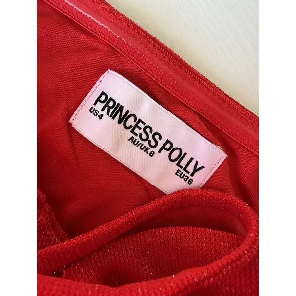 Princess Polly Red Strapless Ruched Mini Dress Tie Front Glitter Y2K Party US 4 - Image 7